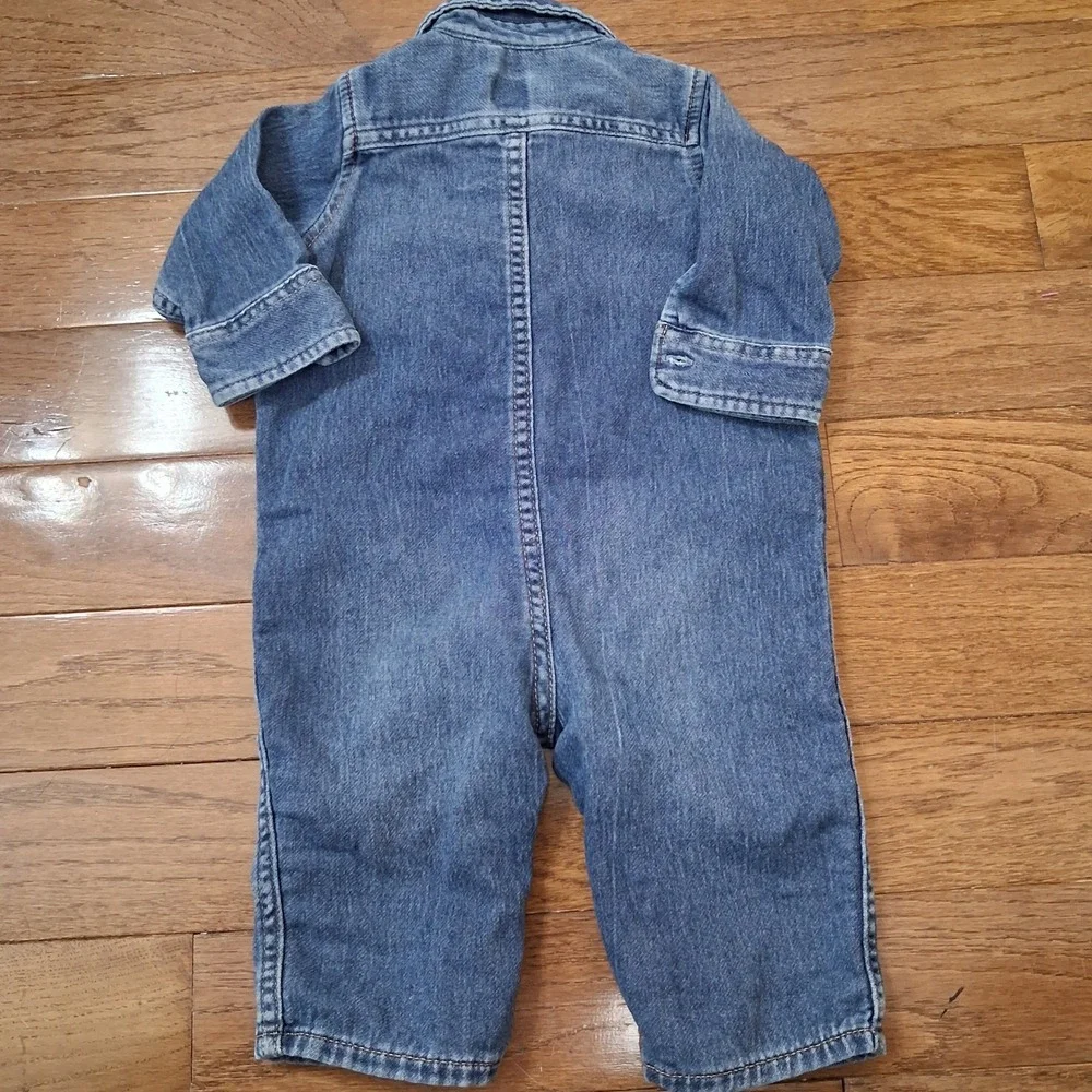 Gap Denim Baby Boys Blue Long Sleeve Button Front Romper 6-12 Months